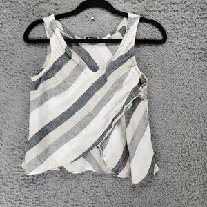 Vanity Top Womens Small Gray Striped 100% Linen V Neck Sleeveless Tank